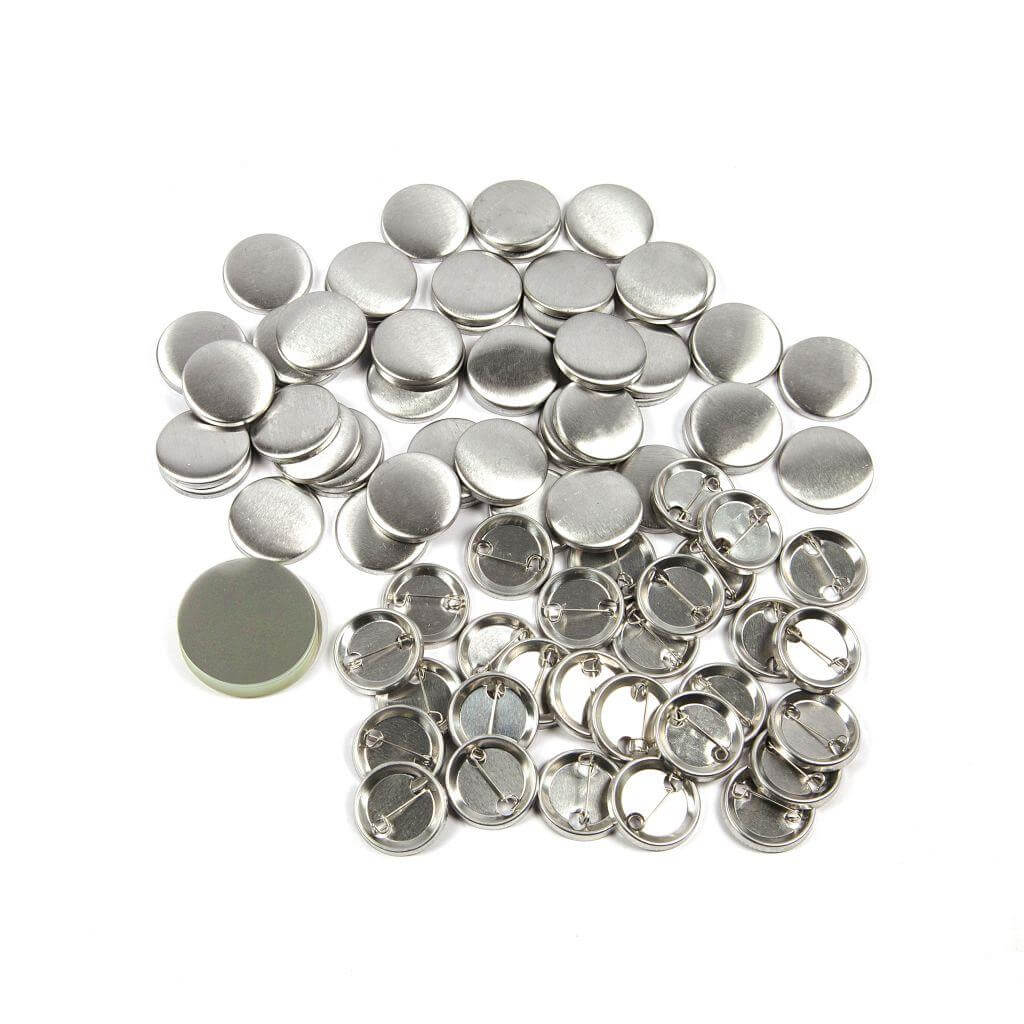 25mm Round G Series Metal Pin Back Button Badge Components - Pack of 100
