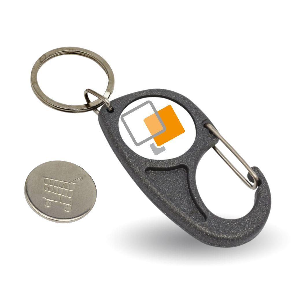 Blank Plastic 25mm Insert Carabiner Trolley Coin Keyring - Pack of 10 - Image 3