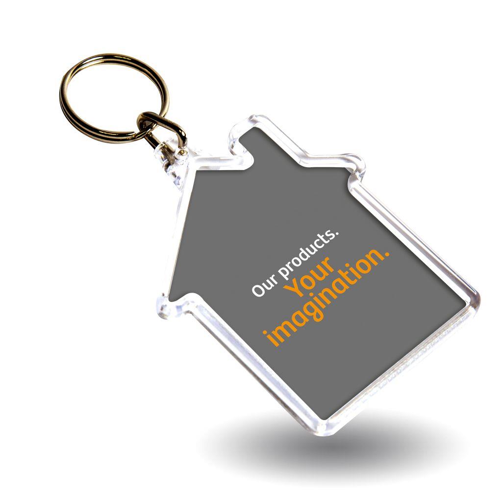 S-House Shaped Blank Plastic Photo Insert Keyring - 59 x 56mm - Pack of 50 - Image 2